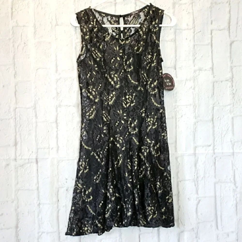 💜BEBOP Sleeveless Black/Gold Lace Dress Small